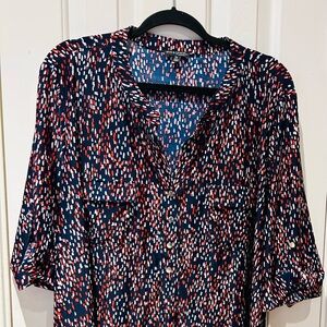 Elegant Navy and Red Patterned Blouse